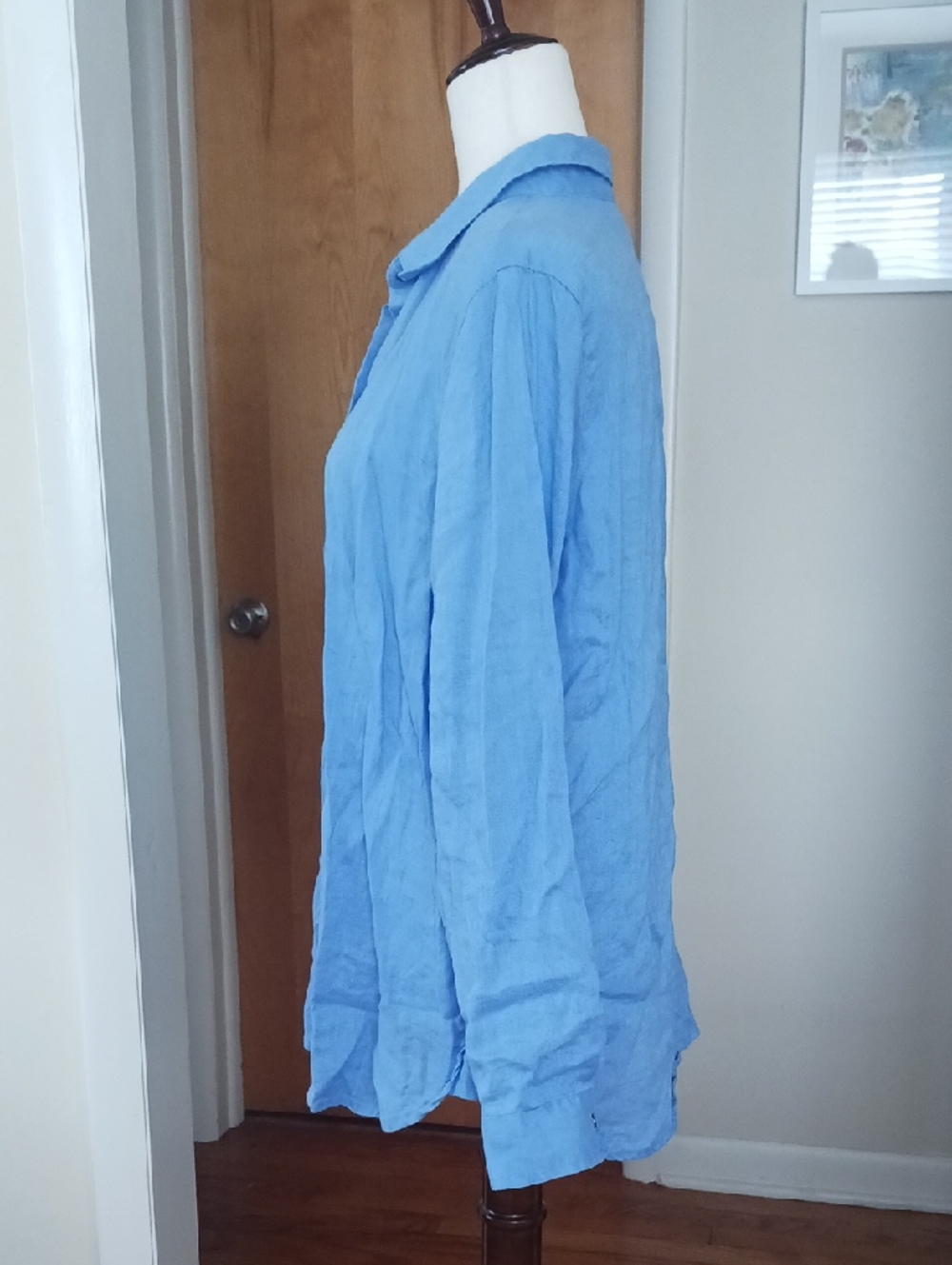 J. Jill Linen Shirt Long Sleeve Button Front With Collar Vneck Blue Sz M - Picture 3 of 9